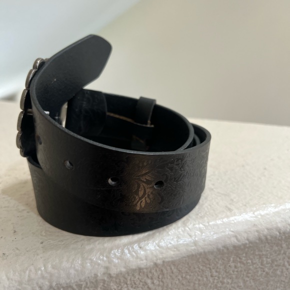 Made In India black Tooled Leather stones‎ on Buckle Western Boho Belt Unisex L main image 11